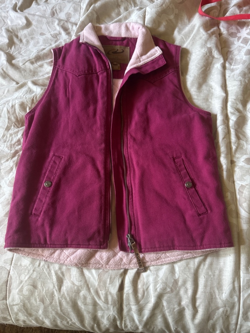 Roper Pink & Light Pink Reversible Quilted Vest